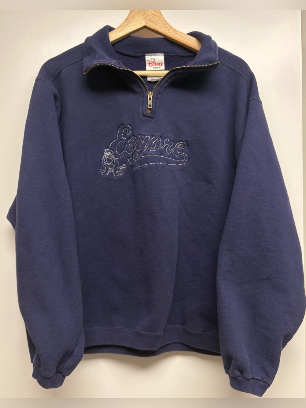 Vintage 90s The Disney Store Navy Blue Embroidered Eeyore 1/4 Zip Sweatshirt M
